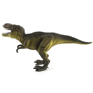 Realistic Tyrannosaurus Rex dinosaur model toy with detailed green scales on white background