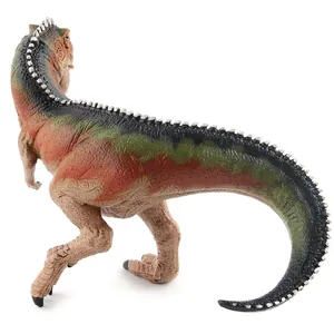 Detailed back view of Giganotosaurus toy model showing textured scales and white dorsal spines