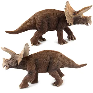 Detailed side view of brown Triceratops dinosaur figures with realistic scale textures
