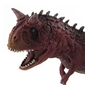 Detailed side view showing textured skin and sharp horns of the Carnotaurus dinosaur toy