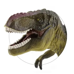 Close-up of T-Rex dinosaur model showing detailed skin texture and realistic head profile