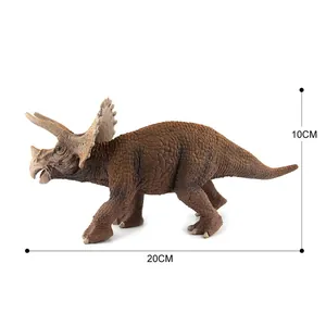 Realistic triceratops dinosaur model in dark brown, measuring 20cm long and 10cm high