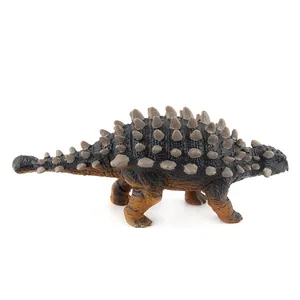 Side view detail of Ankylosaurus dinosaur toy featuring realistic spikes and orange belly