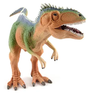 Detailed Giganotosaurus dinosaur toy figure with orange skin and blue dorsal spikes