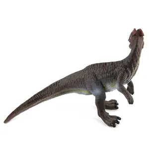 Detailed view of Dilophosaurus dinosaur model with realistic skin texture and head crests
