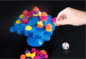 Close-up of children's colorful balance stacking board game with vibrant plastic pieces