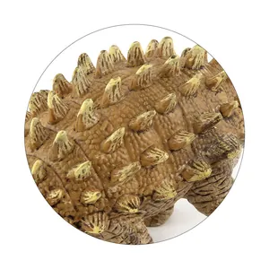 Detailed view of realistic brown dinosaur skin texture and sharp bone spikes on its back