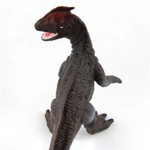 Jurassic Dilophosaurus dinosaur figure with realistic skin texture and red crests