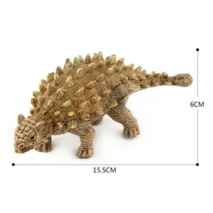Ankylosaurus dinosaur toy model in brown and yellow with scales, length 15.5cm