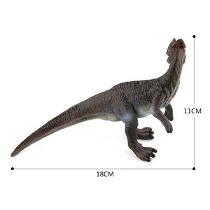Realistic 18cm Dilophosaurus dinosaur figure with detailed skin texture and red crests