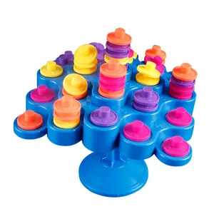 Educational balance stacking tower toy for kids with numbered colorful rings and blue base
