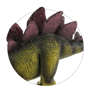 Detailed view of the skin texture and colorful plates on the Stegosaurus dinosaur model