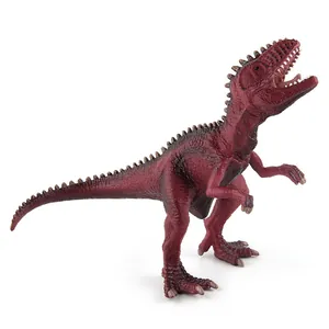 Detailed Jurassic Giganotosaurus dinosaur figure in deep red with realistic skin texture