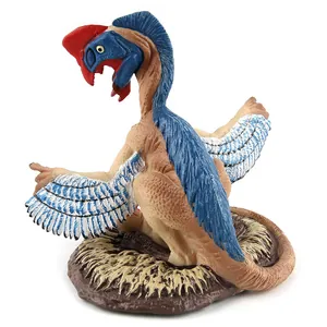 Detailliertes Oviraptor-Dinosauriermodell mit blauem Kamm und Nestbasis aus PVC