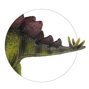 Macro view showing the detailed texture and plates of a Stegosaurus dinosaur model