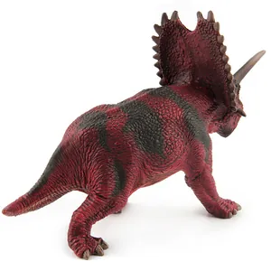 Juguete de dinosaurio Triceratops realista con textura de piel detallada y escamas rojas