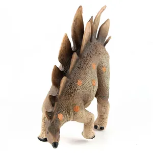 Detailed view of the realistic texture and brown plates on this Stegosaurus dinosaur toy