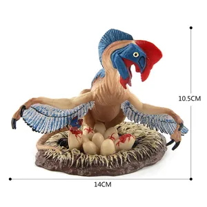 Detailliertes Oviraptor-Dinosauriermodell bewacht ein Nest mit Eiern, 14x10,5 cm groß