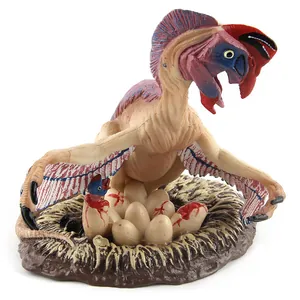 Realistisches Oviraptor Dinosaurier Modell bewacht ein Nest mit Eiern und einem Baby
