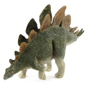 Realistic Stegosaurus dinosaur toy figure with green back and brown plates on white background