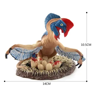 Realistische Oviraptor Dinosaurier Figur mit Nest und Eiern, 14cm lange PVC Statue