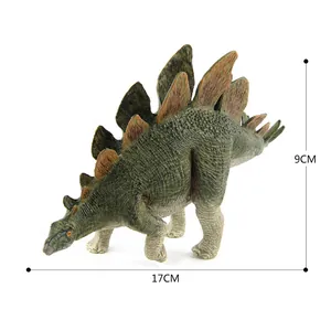 Detailed side view of 17cm green Stegosaurus model toy with orange bony plates