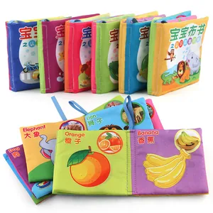 Infant Soft Cloth Book Educational Sensory Toy Bilingual Cognitive Learning Crinkle Book With Hanging Strap For Baby Toddler