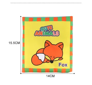 Detailed size view of soft cloth book featuring 15.5cm height and cute fox design
