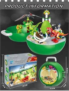 Jurassic dinosaur building blocks set including 320 pieces and portable storage box