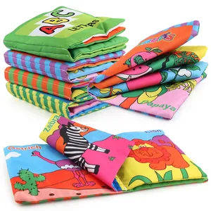 Educational cloth book set for babies with colorful animal and fruit learning themes