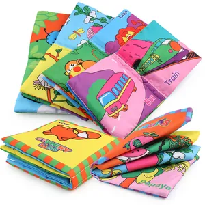 Educational baby cloth books with colorful animal and transport patterns for early learning