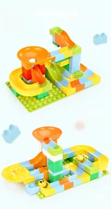 61 pieces colorful large building blocks set with marble run funnel and track details