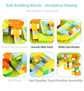 Close-up of colorful large marble run building blocks with smooth edges and secure fit