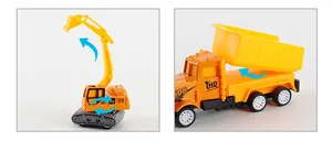 Detail of excavator mechanical arm and dump truck tilting function for kids toy car set