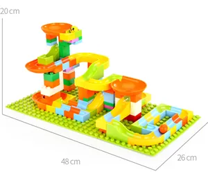 Detailed view of colorful marble run blocks with 48cm length and slide components