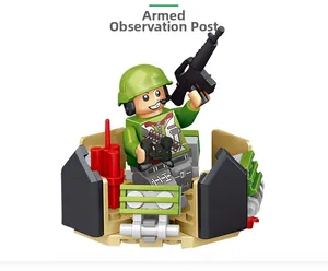 Close-up of military soldier minifigure with armed watchtower building block set
