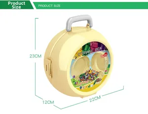 Portable dinosaur building blocks storage case with dimensions 23cm by 22cm by 12cm
