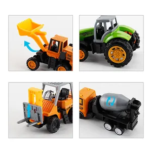 Set of 4 alloy construction toy trucks featuring movable parts like loaders and mixers