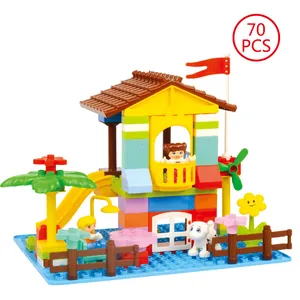 70 PCS large particle building blocks set with marble run slide and colorful figures