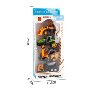 4-piece alloy construction truck model set including loader and tractor in box