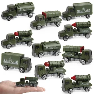 Mini military toy vehicle set featuring alloy missile trucks and transport cars