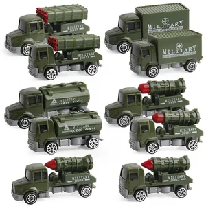 8-piece military truck toy set including missile launchers and tankers in olive green