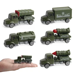 Military toy truck set including missile launcher and tanker models in olive green