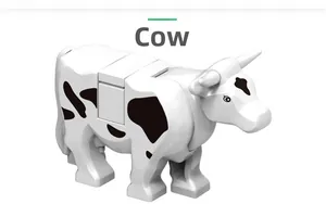Detailed view of a black and white dairy cow building block model for toy collections