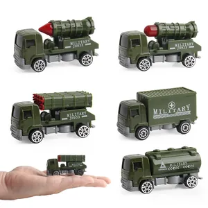 Set of 6 military toy trucks including missile launchers and oil tankers in olive green