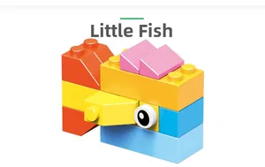 Detailed view of a small fish model built with colorful large building blocks for kids