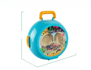 Blue dinosaur building block storage box product dimensions showing 23cm height and 20cm width