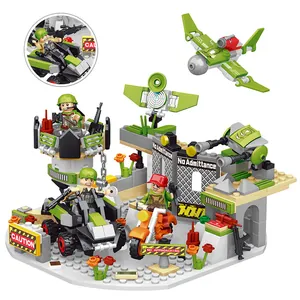 Jurassic dinosaur building block set with military base vehicle and mini figures