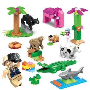 Educational animal building block set with elephant lion and figures for kids