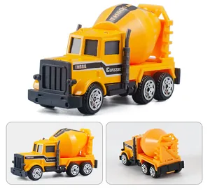 Vues détaillées du camion malaxeur jouet jaune avec autocollants TH600 et détails réels